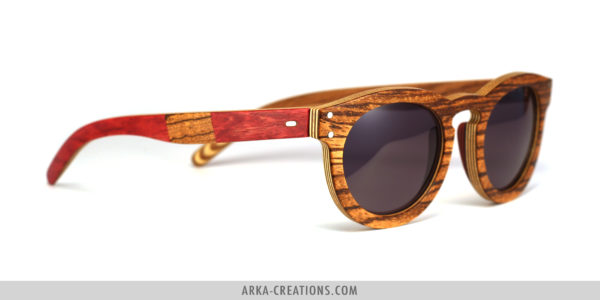 Lunettes en bois zebrano et rouge