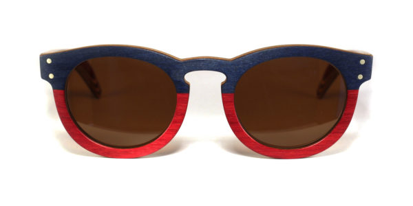 Lunettes en bois Bleu et Bordeaux