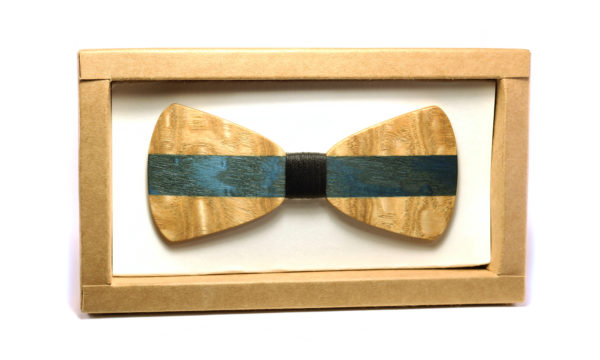 Nœud Papillon en Bois Clair & Bleu