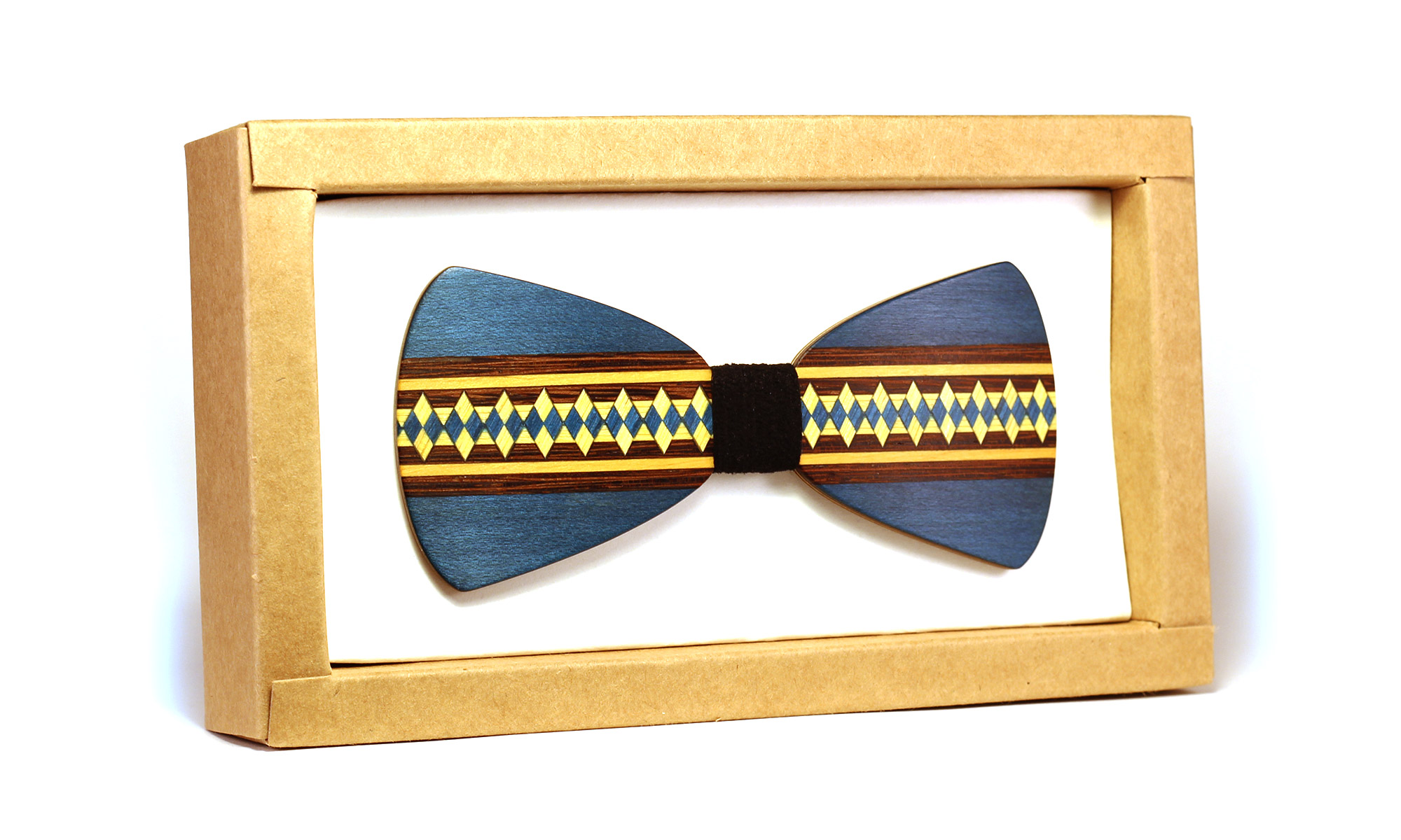 Nœud Papillon Bois en Bleu & Marqueterie