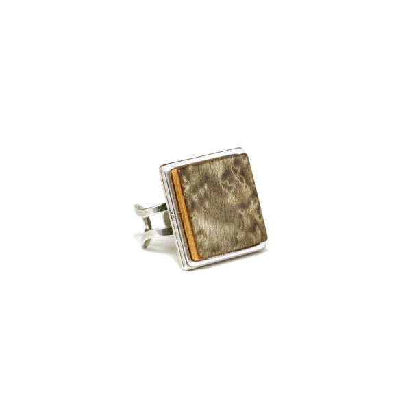 Bague Carré en Bois Gris
