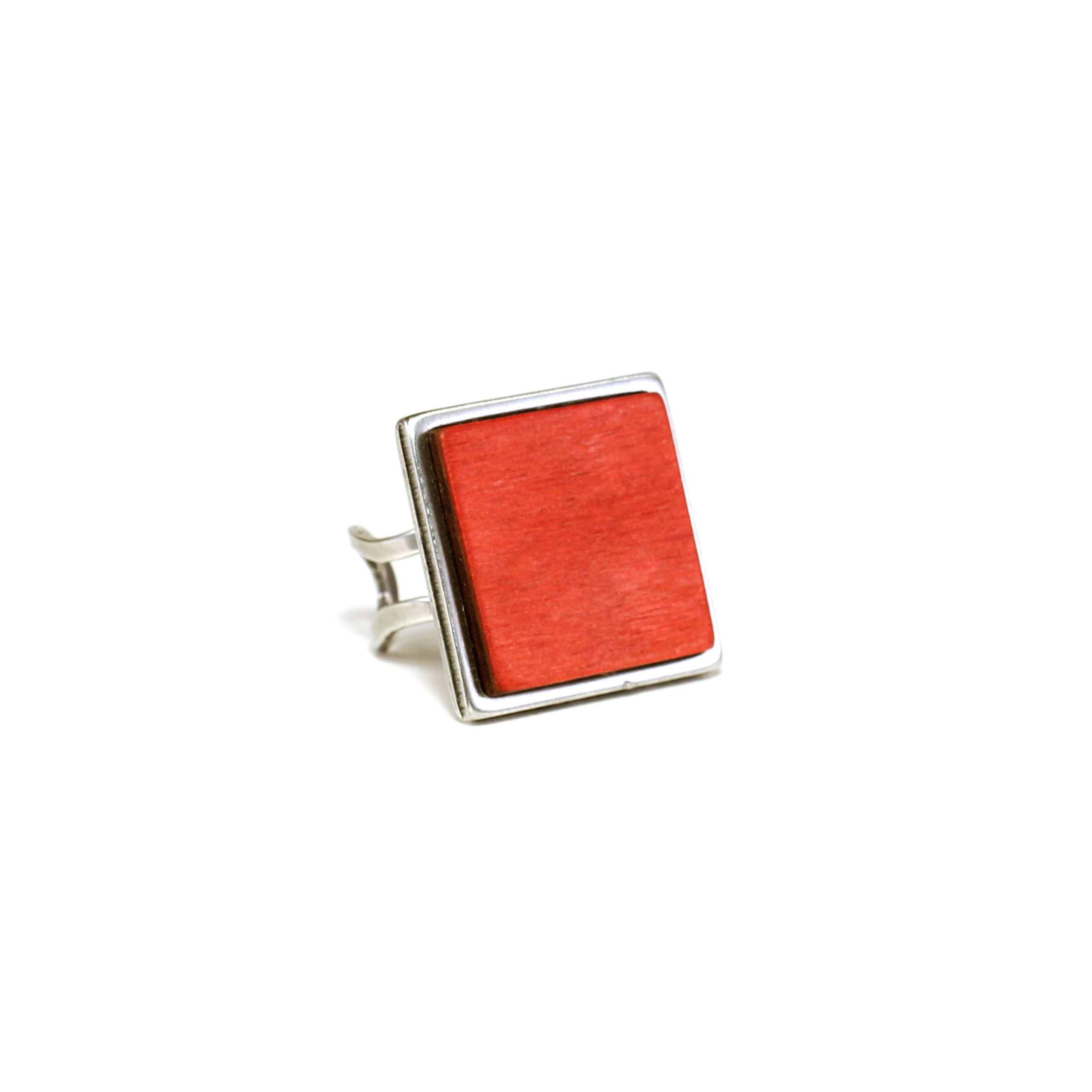 Bague Carrée en Bois Rouge