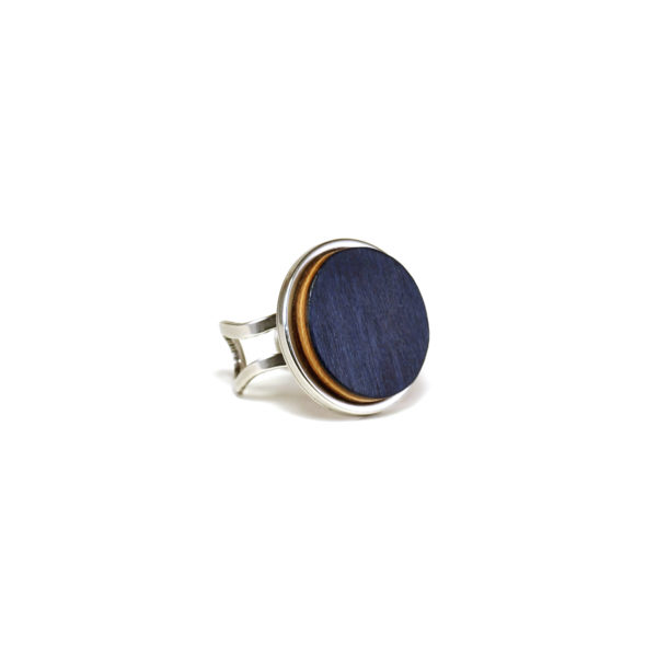 Bague Ronde en Bois Bleu