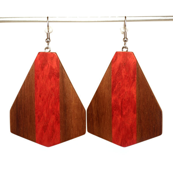 Boucles d'Oreilles Rouges et Bois