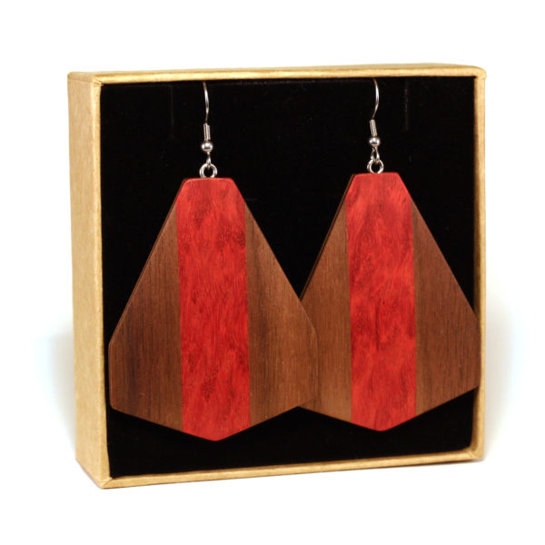 Boucles d'Oreilles Rouges et Bois