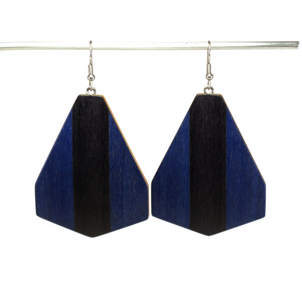 Boucles d'Oreilles en Bois Bleu & Noir