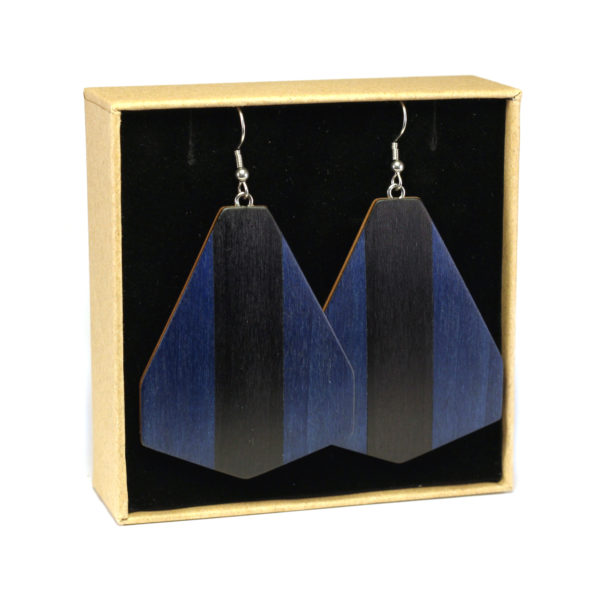 Boucles d'Oreilles en Bois Bleu & Noir