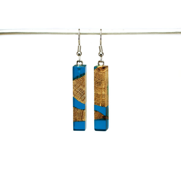 Boucles d'Oreilles Bois et Résine Bleue