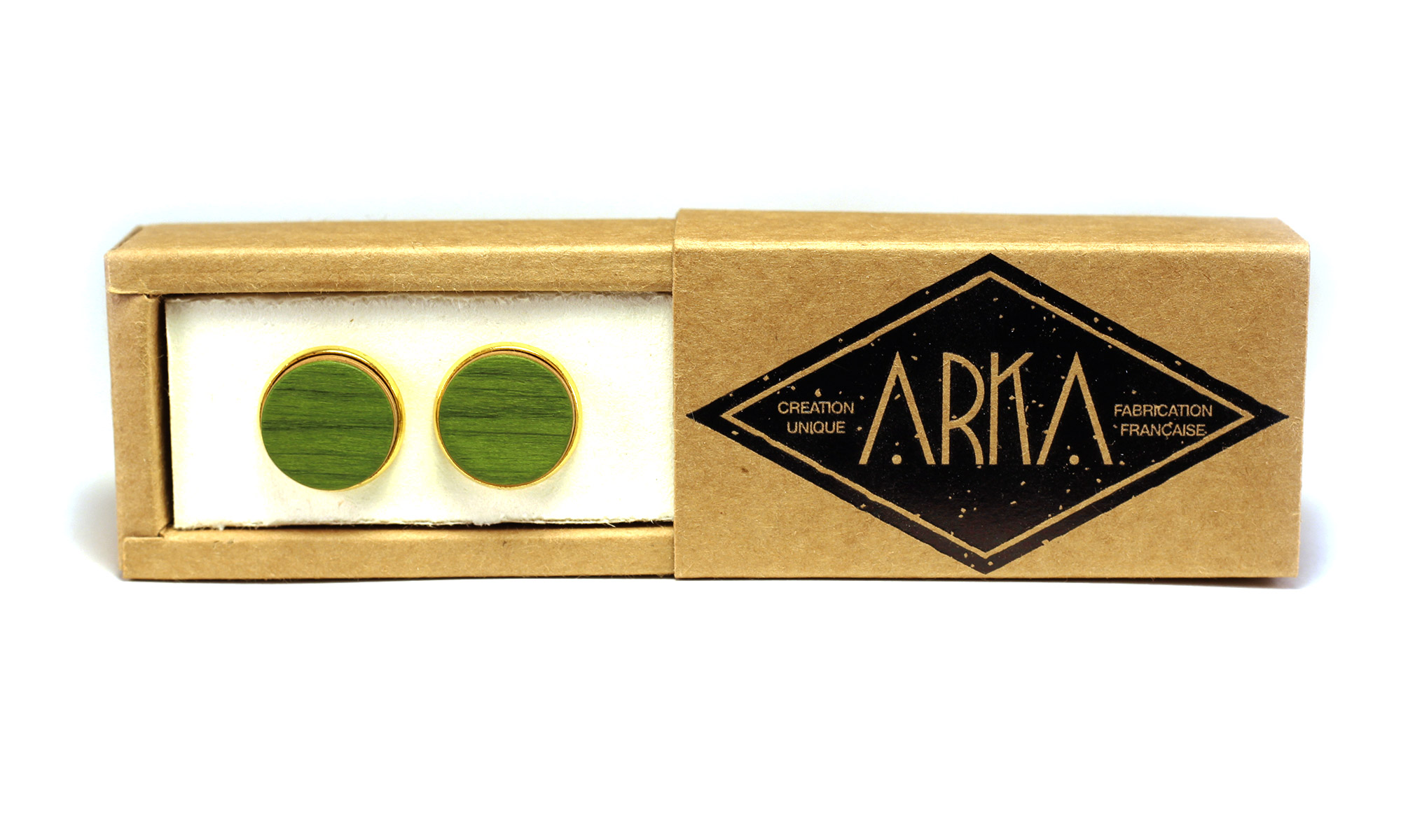 arka_creations_boutons_de_manchette_en_bois_boite_or_charmecitronvert Boutons de Manchette Vert Citron