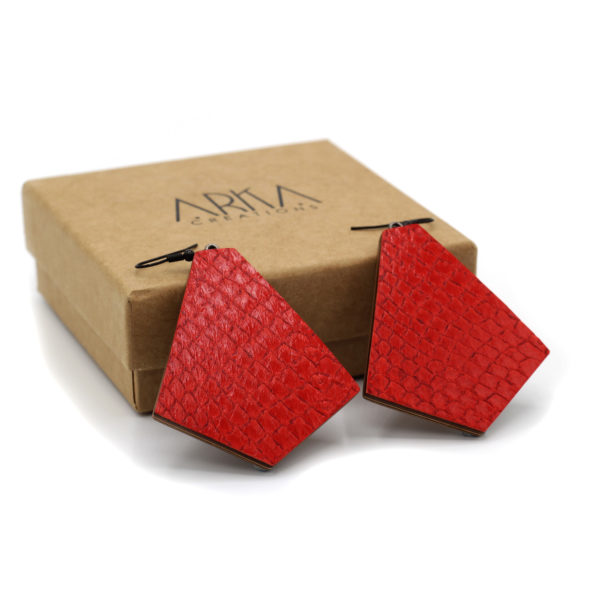 Boucles d'Oreilles en Cuir Marin Rouge